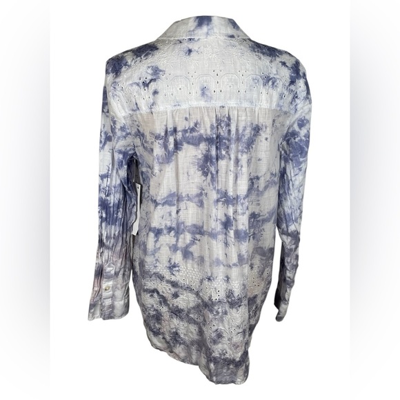 Pilcro Anthropologie The Cate Tie Dye Embroidered Button Down Shirt Size LP - Picture 3 of 12